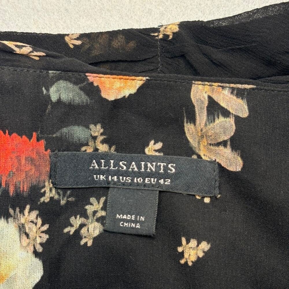 ALLSAINTS Erica Kora Asymmetric Hem Black Floral Tiered Mini Skirt Size 10 - Picture 4 of 13